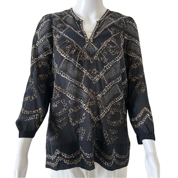 Isabel Marant Nolina Printed Cotton Cupro Lightweight Crepe Blouse Top Tunic Xs